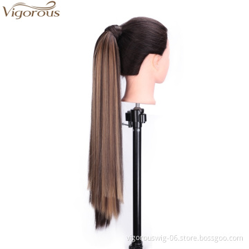 Vigorous 22" Wrap Around Ponytail Extension Highlighted Magic Paste Pony Tail Hairpiece for Women 4/27# Brown Mix Blonde